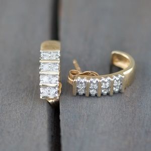 Gold with Diamond Half Hoop Earrings | 14k